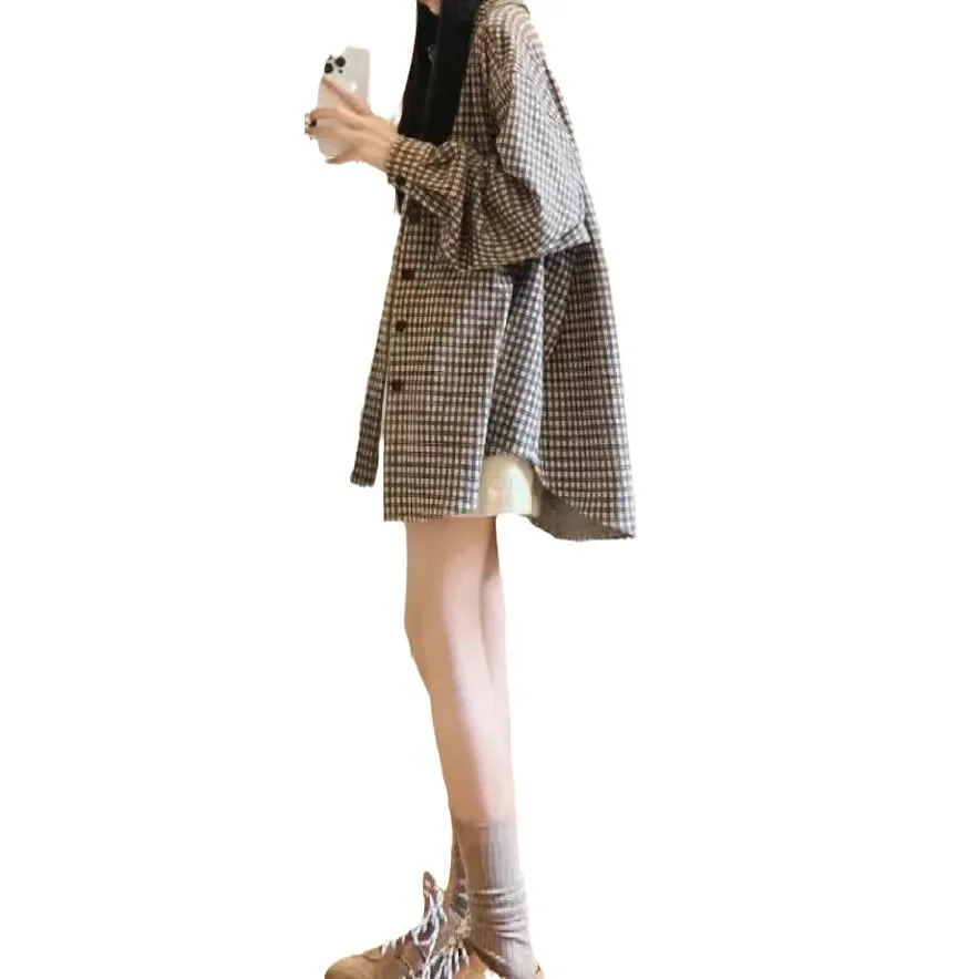 Новое поступление осенняя версия клетчатая рубашка женская утягивающая