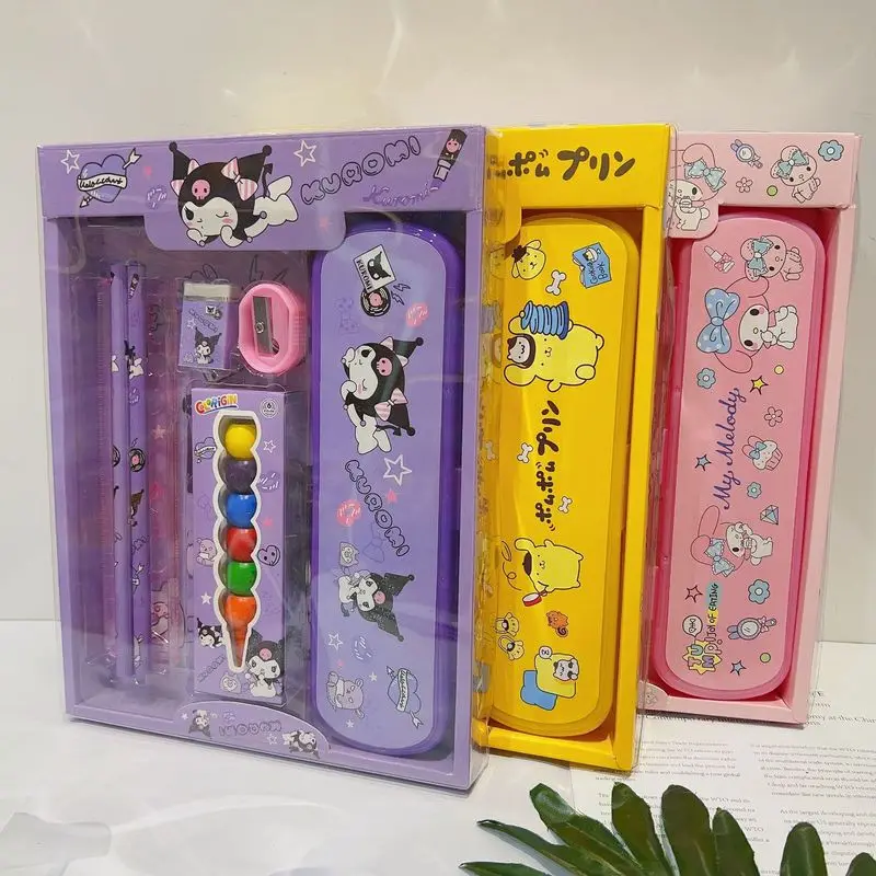 

Kawaii Sanrio Stationery Set New Kuromi My Melody Pochacco Student Pencil Case Crayon Stationery Combo Set Gift Box Kids Gift