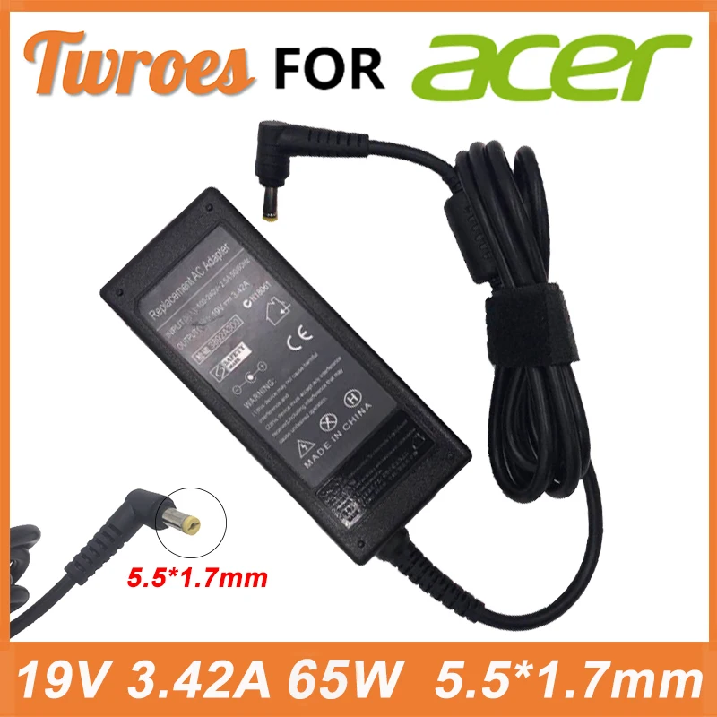 

AC Laptop Charger Power Supply 19V 3.42A 65W 5.5*1.7mm For Acer Aspire 1410 1680 3000 5315 5630 5735 5920 5535 5738 6920 Adapter