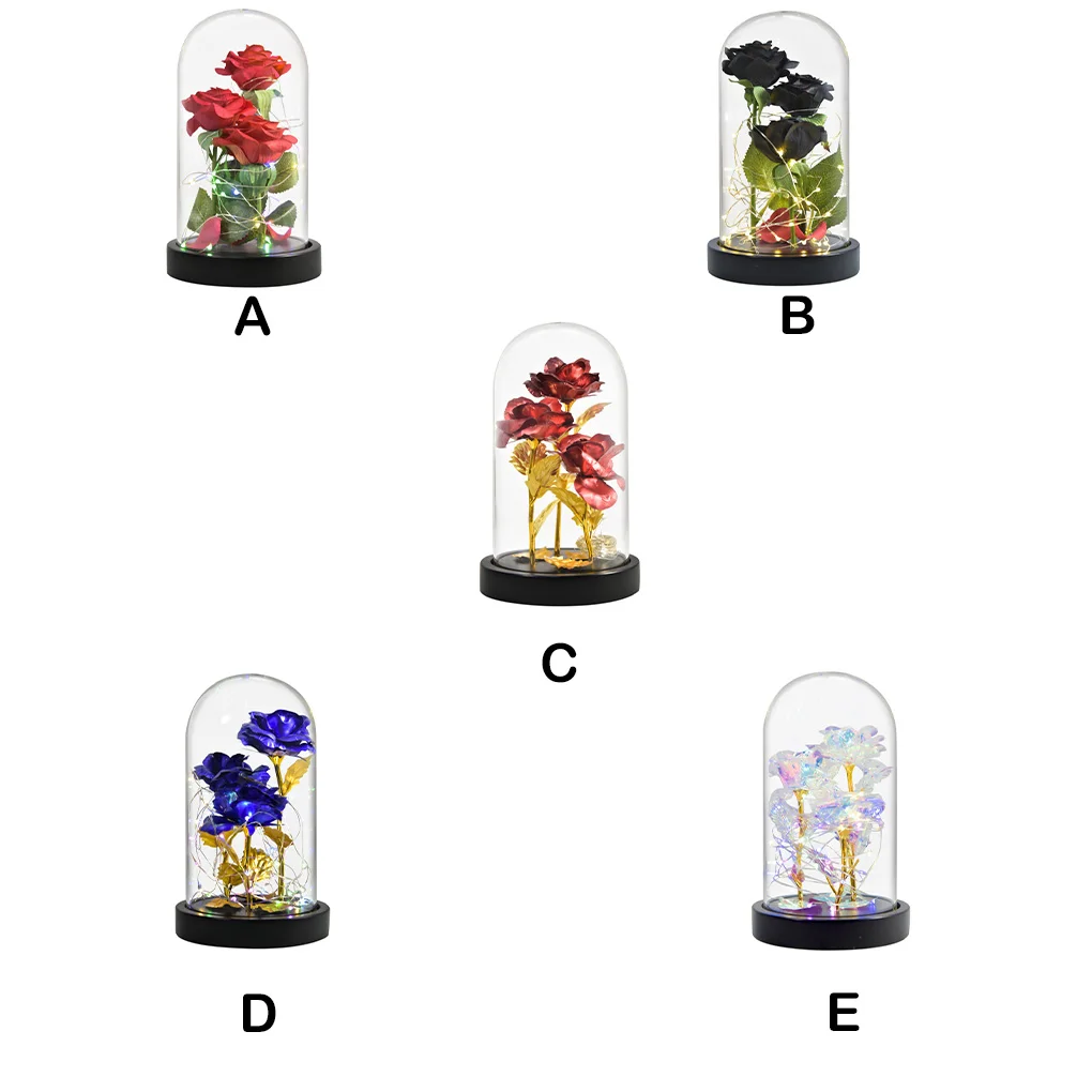 

Artificial Flowers LED Glass Cover Rose Dome Eternal Christmas Decoration