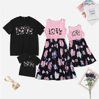 summer family matching outfits look floral mother daughter dresses love mommy and me clothes short sleeve father son t shirts