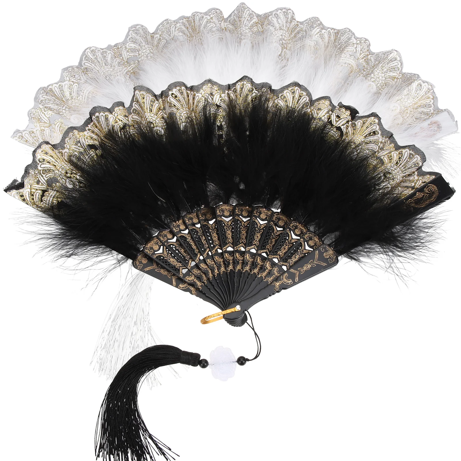 

2 Pcs Foldable Fan Plume Folding Hand Dance Delicate Wedding Retro Fans Miss