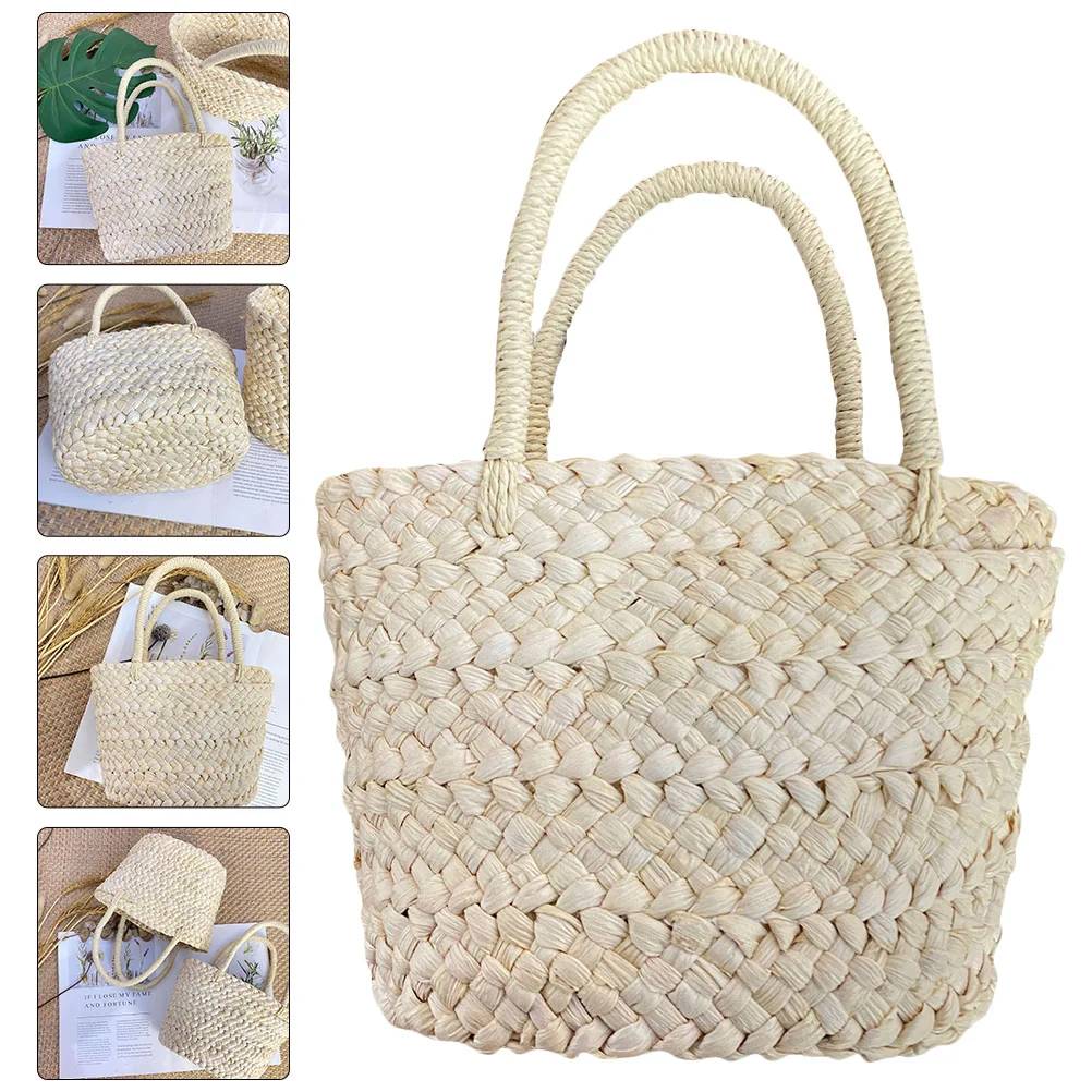 

Basket Bag Baskets Flower Woven Shoulder Wedding Summer Beach Natural Husk Corn Arrangement Wicker Storage Weave Weaving Tote