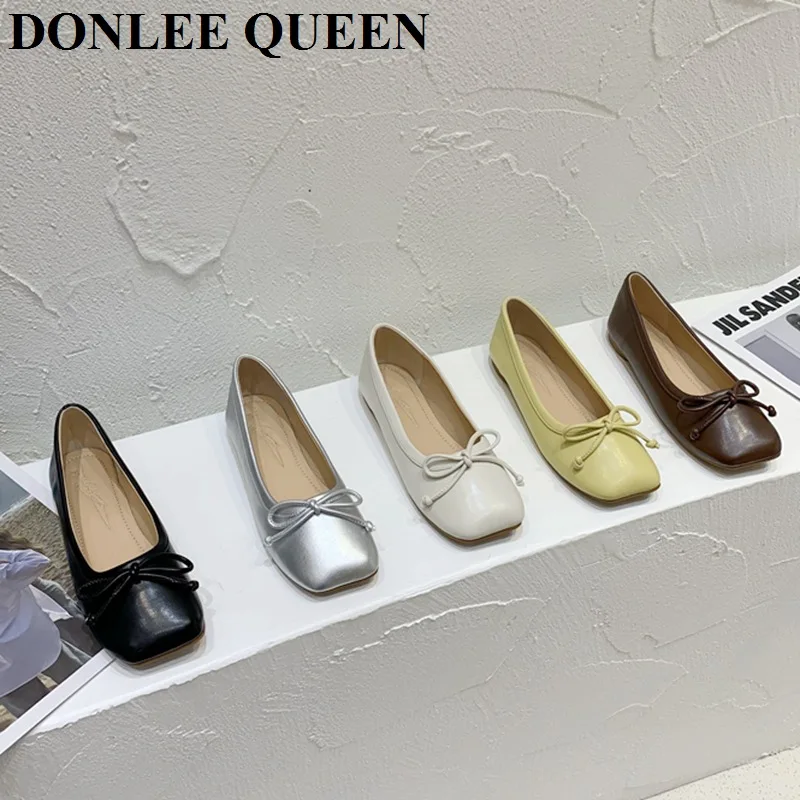 

Ballet Flats Shoes Women Classics Casual Loafers Fashion Square Toe Low Heels Design Bow Knot 2022 Spring Ballerina Female Mujer