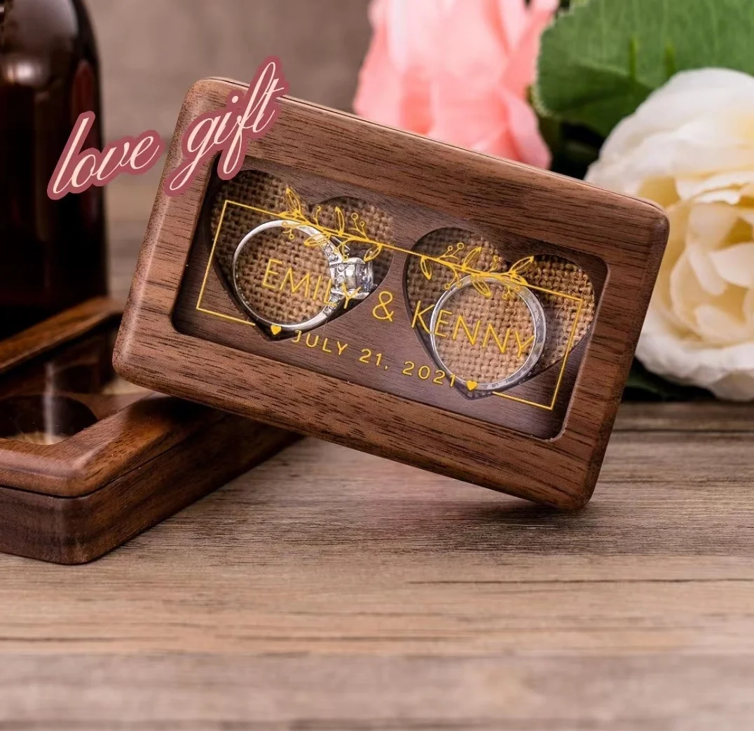 

Walnut Wooden Ring Box diamond Pendant Neckl ace Ring earring Gift Display Packaging Case with Colors organizer storage custom