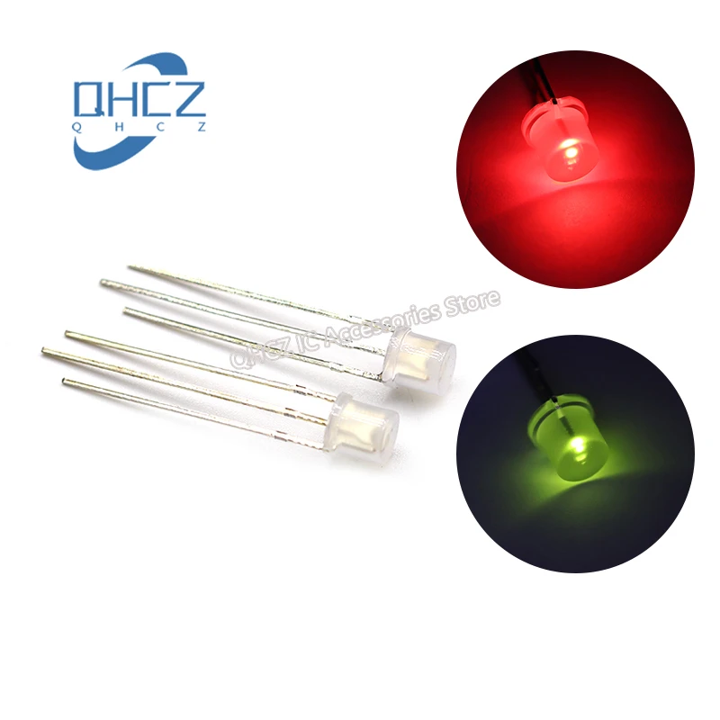 100pcs 5MM red and green two-color common sun fog shape edged tripod F5 LED common sun New and Original In Stock