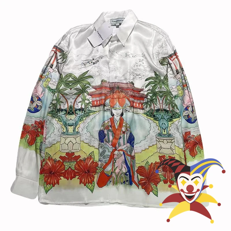 

Long Sleeves CASABLANCA Silk SHIRT Men Women HAWAIIAN T-Shirt Tees