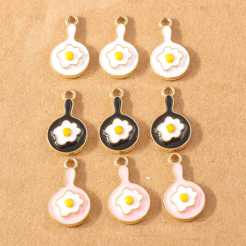

10pcs Cute Pan Fried Eggs Enamel Charms Pendants for Making DIY Drop Earrings Necklaces Handmade Bracelets Jewelry Accessory