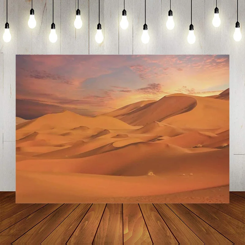 Desert Backdrop Party Sunset Barren Yellow Sand Photographic Background Dune Terrarium Natural Scenery Banne