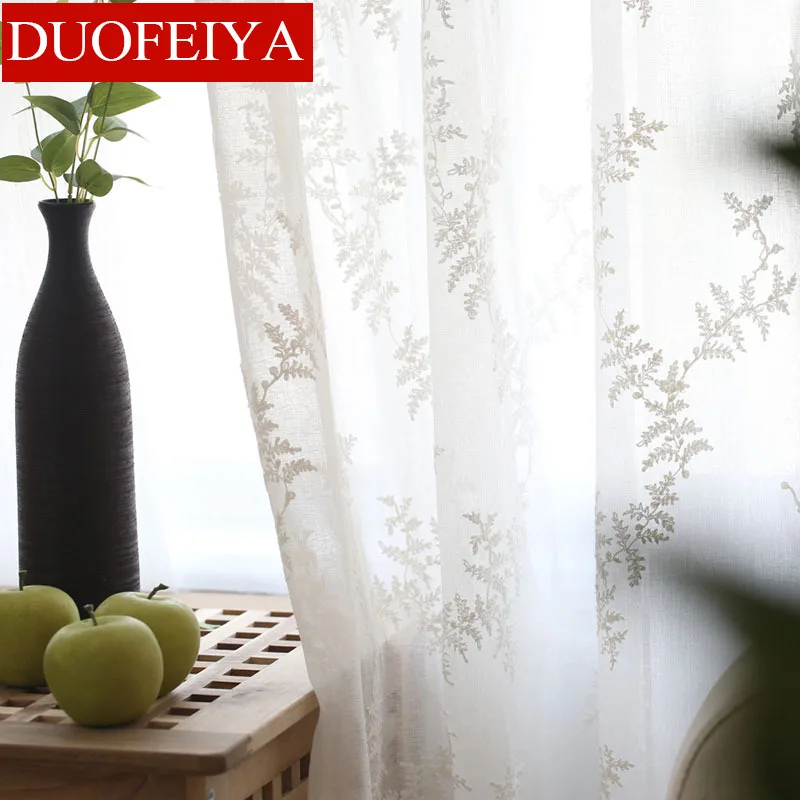 

NN Curtains for Living Room Luxury Nordic Style Pastoral Embroidery Window Screen Gauze Cotton and Linen Window Sand Curtain