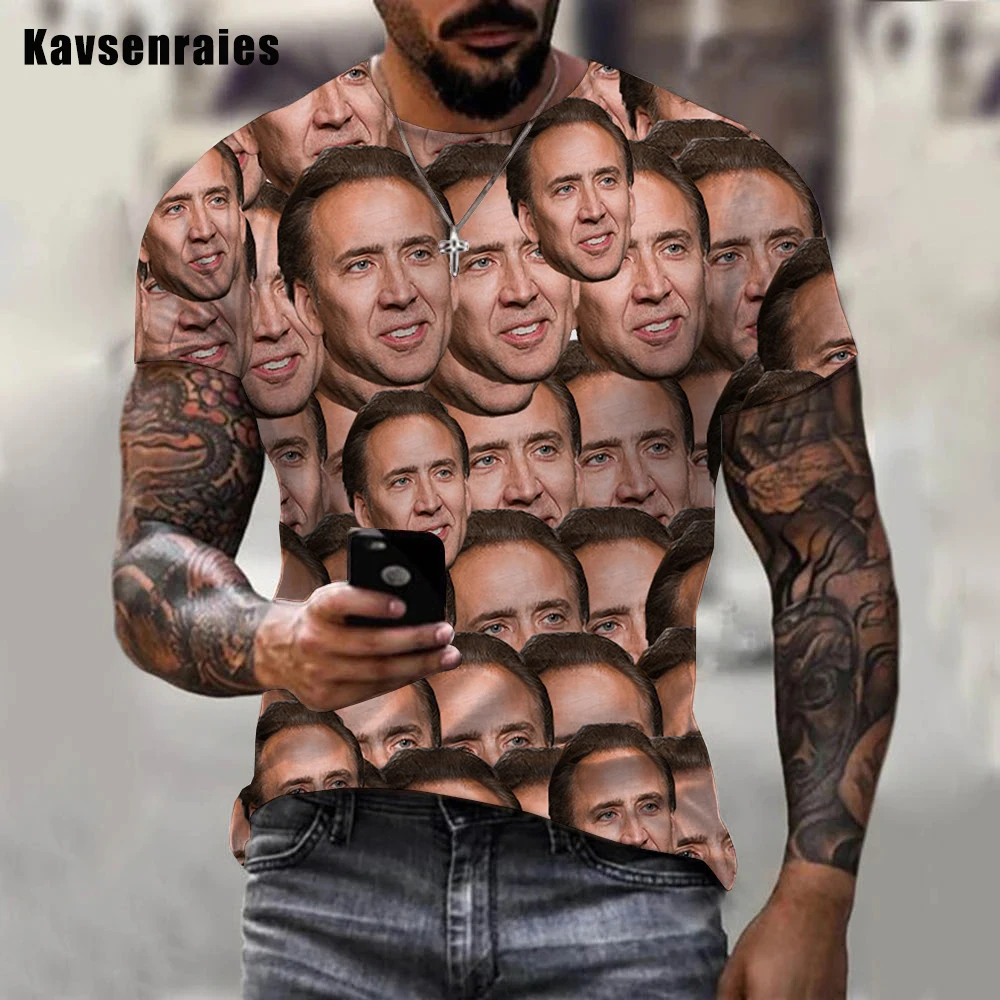 

Новинка 2022, популярная мужская футболка с принтом Николаса Кейджа, 3D футболка для мужчин и женщин, модные повседневные большие Топы в стиле ...