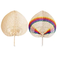 rattan fan summer cooling fan pure natural handmade diy heart shaped bamboo woven fan chinese craft straw fan home decoration