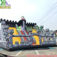 Children Playground Jumping Slide, Amusements bouncing castle giant commercial Double Lane Inflatable dry Slide