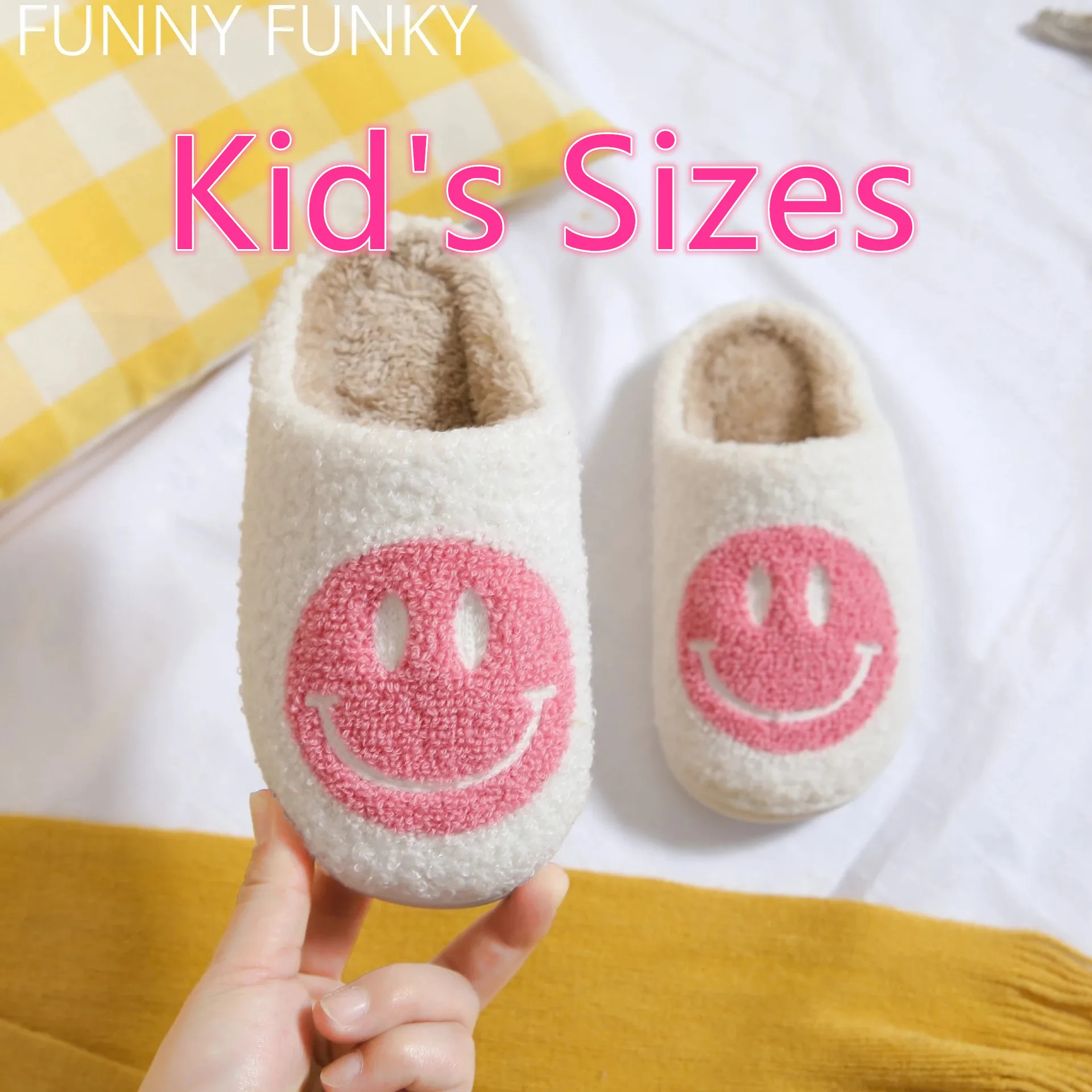 

Женские нескользящие домашние тапочки Smile Face, зимние пушистые тапочки из искусственного меха, обувь для детей, Прямая поставка