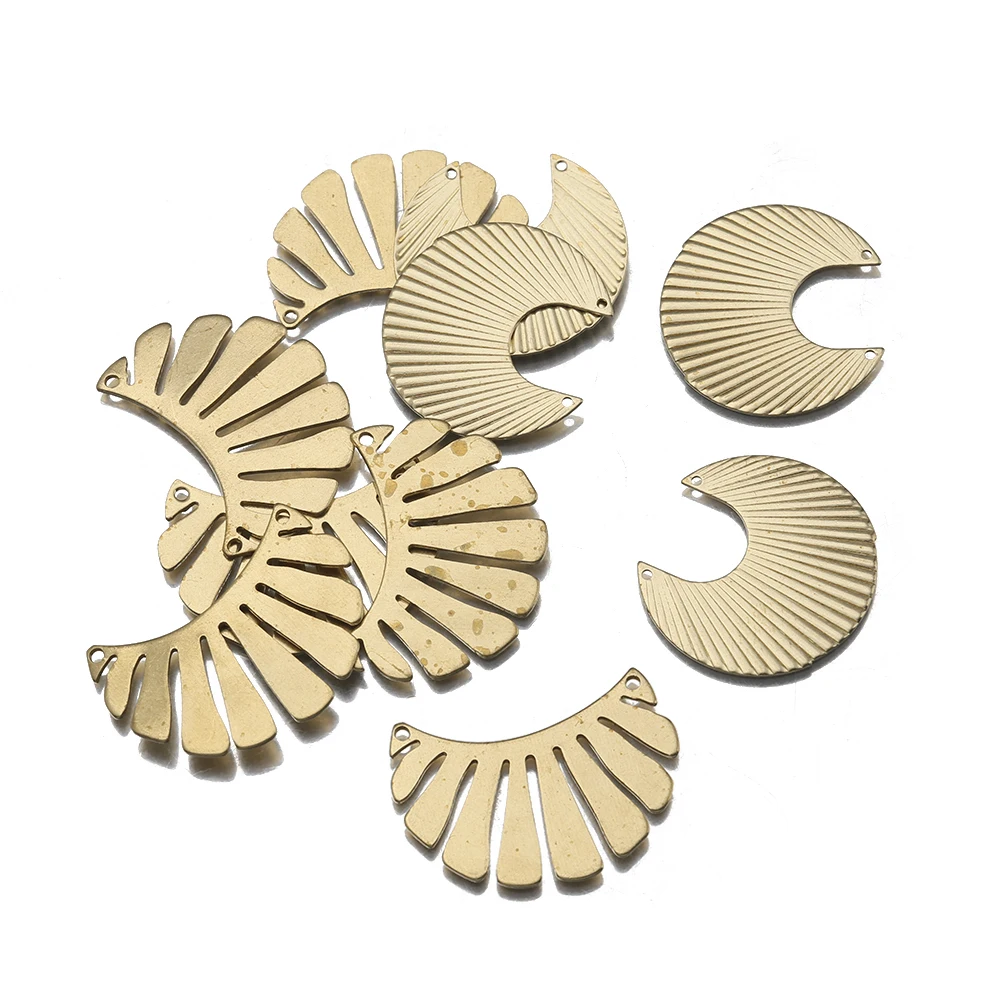 

10Pcs/Lot Raw Brass Half Sun Flower Charms Connectors Folded Circle Link Earrings Pendants For Diy Jewelry Necklace Making