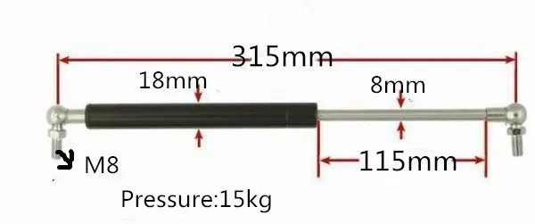 

15KG Force 315mm Hole Pitch 115mm Stroke Auto Gas Spring Strut Damper Gas Strut Spring Lift M8 Gas Springs