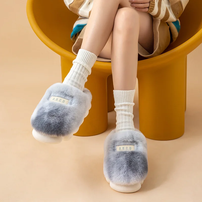 Individuality Tie Dyeing Woolly Cotton Slippers Winter  Version New Thick Bottom Heightening Couple Home Plush Warm Slippers