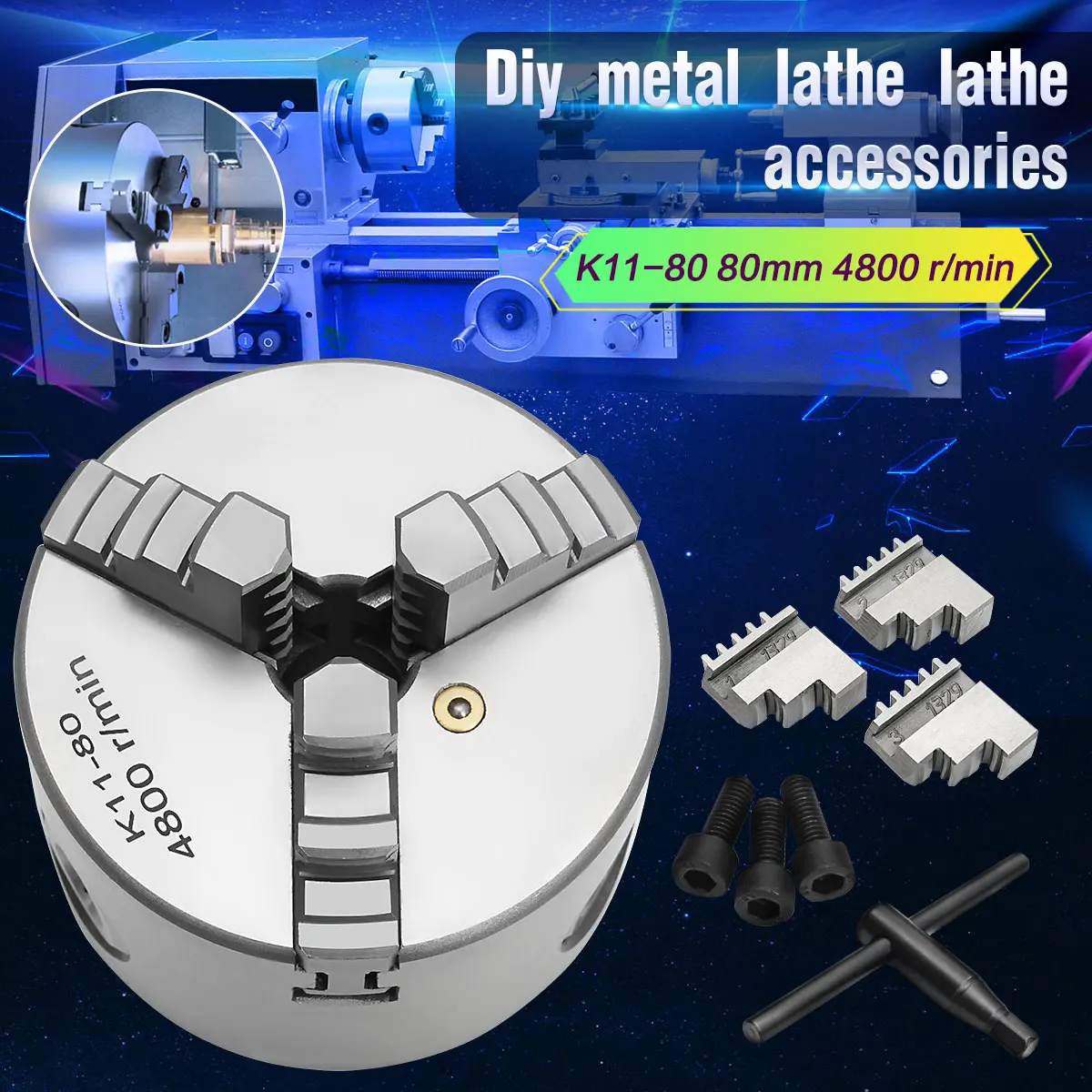 

K11-80 80 мм 3-х кулачковый токарный патрон ручной патрон самоцентрирующийся токарный патрон для фиксированного твердого полого круга материал