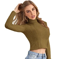 ladies sexy high necked long sleeved knit top fashion short bottoming long sleeved slim slimming pullover top autumn and winter