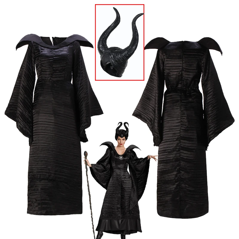 

Maleficent Costume for Women Disney Movie Witch Maleficent Cosplay Costume Adult Black Dress Helmet Outfits Halloween Costumes