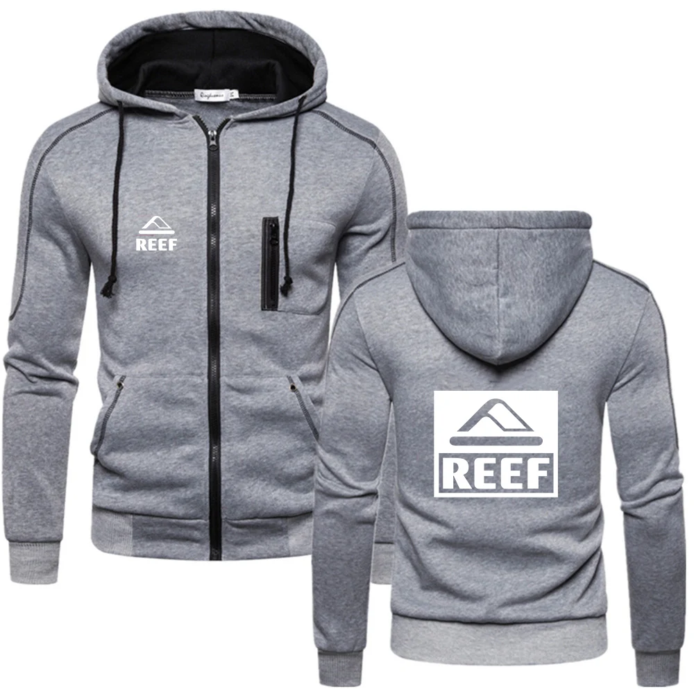 

Reef 2023 Men New leisure Fashion Comfortable Cotton Zipper Hoodie Fitness Sweatshirt Solid Color Fleece Jacket Tops