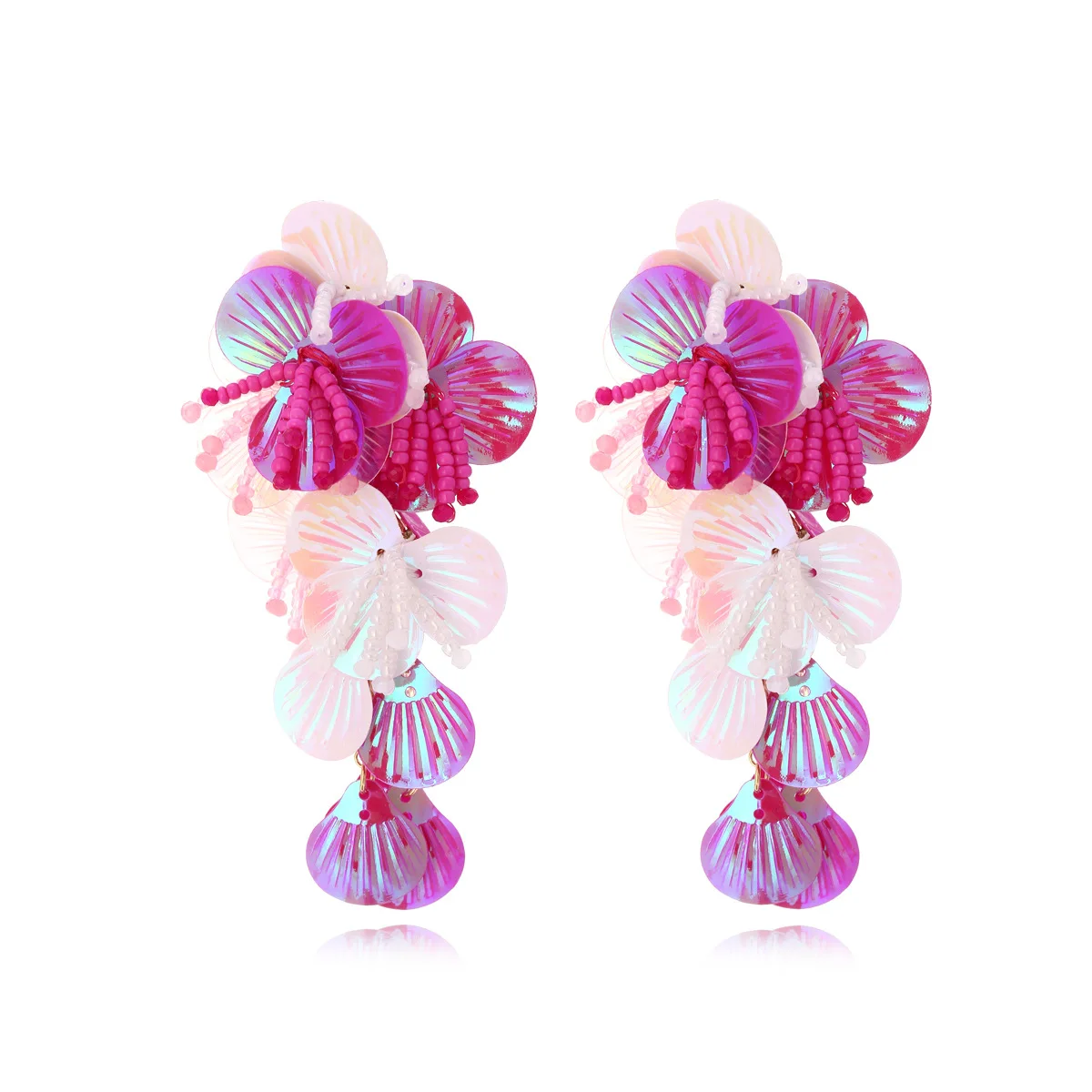2023 Summer Trendy New ZAA Colorful Handmade Beaded Metal Sequin Flower Tassel Earrings for Women Statement Jewelry