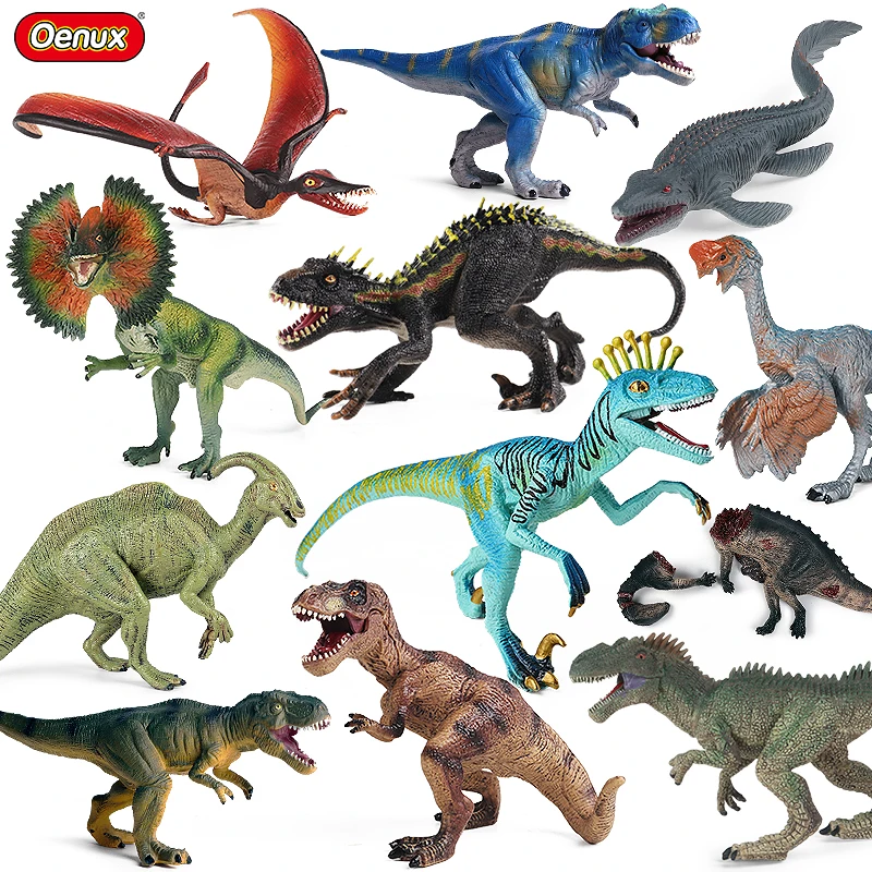 

Oenux Jurassic Dinosaur World Eoraptor Dilophosauridae Mosasaurus Velociraptor T-Rex Animasl Model Action Figures Kid Toy Gift