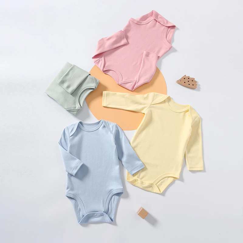 2-Pack Newborn Baby Boy Girl Romper Unisex Solid Color Long Sleeve Onesie Undershirts Utfit 0-24 Months Body Suit