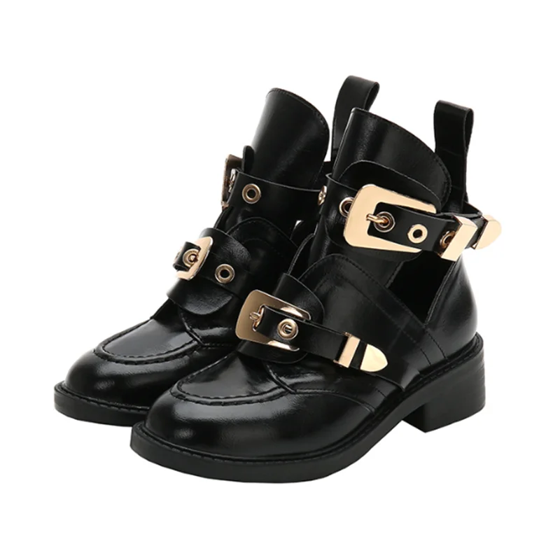 

Metal Buck New Student Slip On New Martin Boots British Coarse Heel Round Toe Hollow Short Retro Motorcycle Ladies Booties