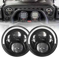 2pcs 7inch led headlights h4 angel eyes drl for lada niva urban 4x4 suzuki samurai for jeep wrangler off road auto accessories