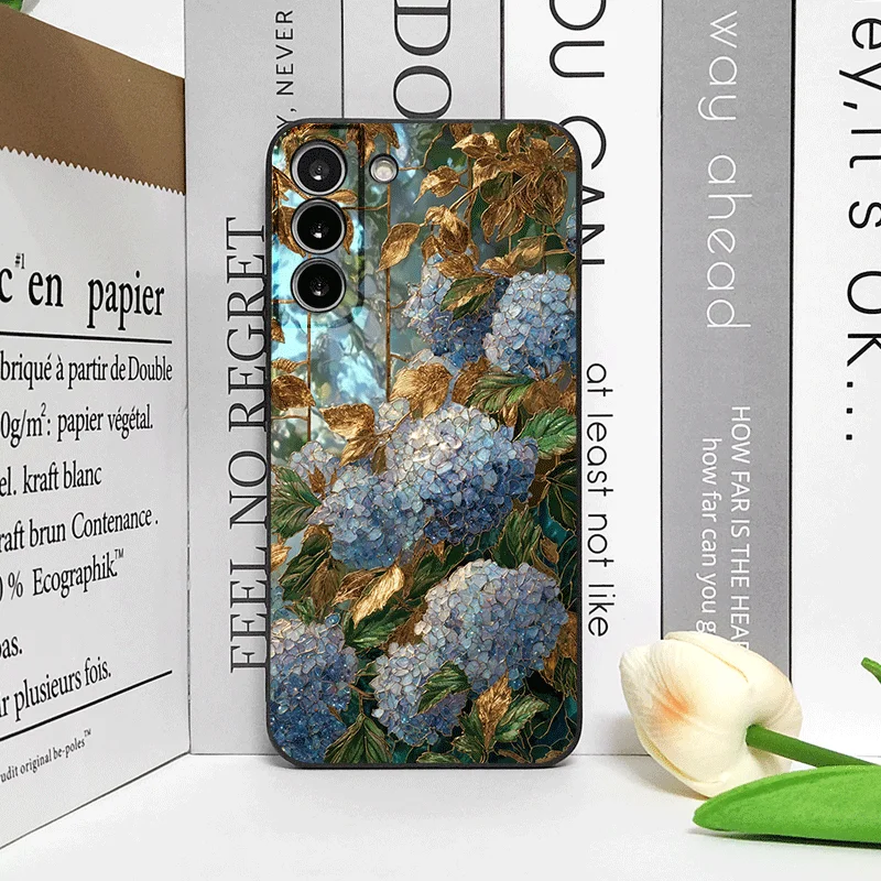 Фото Чехол для телефона с абстрактным узором в виде синих гортензий для Samsung Galaxy S26 S25 S24+ S23 Ultra S25+ S22 Plus S21 FE S20, мягкий чехол №5