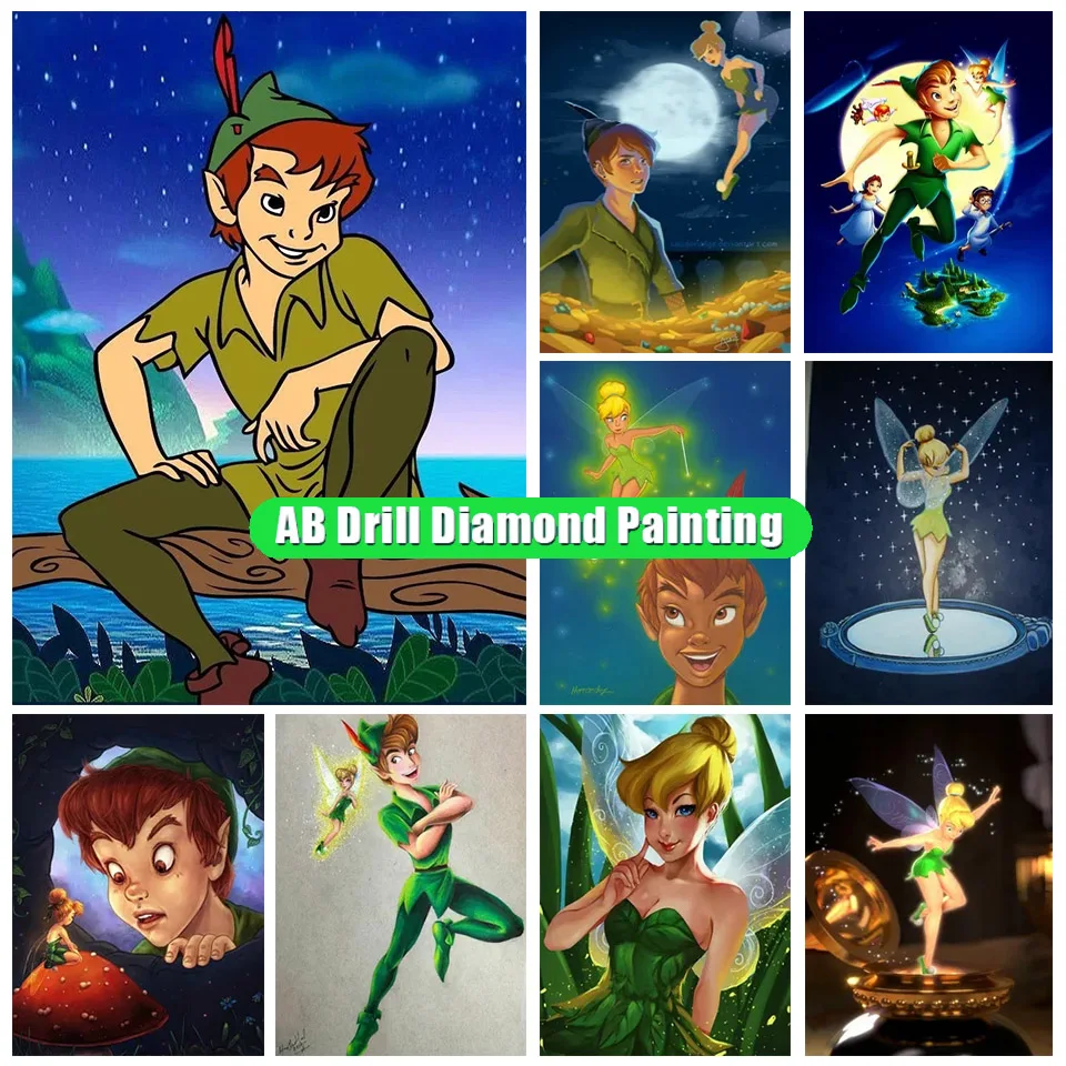 

5D Diy Ab Diamond Painting Disney Tinker Bell And Peter Pan Princess Embroidery Cross Stitch Handicraft Mosaic Home Decor Ll51