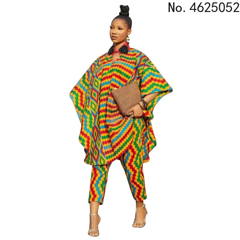 

Polyester Dashiki Traditional African Clothing Two Piece Set Women Africaine Print Bodycon Dress And Pants Sets African Clothes