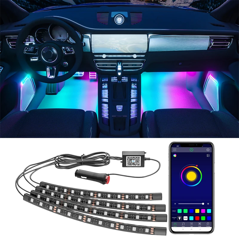 

Shengtao 48SMD APP Auto LED RGB Atmosphere Strip Light Wireless Remote Voice Control Foot Interior Lamp Decorative Cigarette 12V
