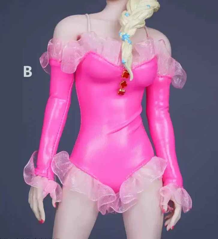 1/6 кружевные подтяжки из искусственной кожи юбка на одно плечо черно-розовая