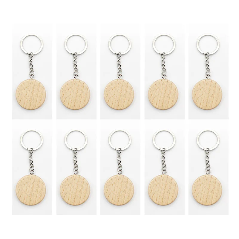 

50/100pcs Round Wooden Keychain Blank Bulk Wholesale Wood Key Chains Ring Suitable for Laser Engraving Gift New