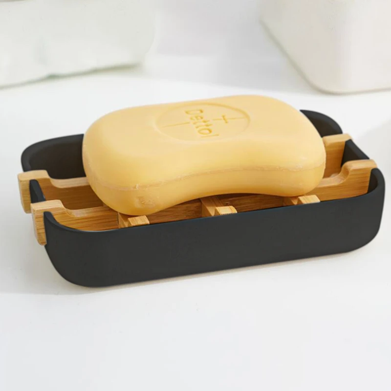 

Soap Dish Bamboo self-draining Soap Dish Soap Dish Washroom Bathroom Kitchen Bathtub Bar Sink White And Black