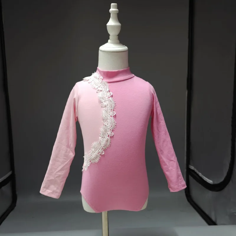 WT30 Детское танцевальное платье Розовое тренировочное с длинными рукавами для