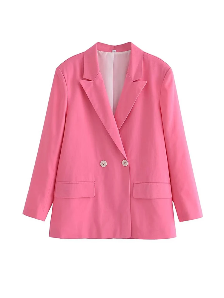 

Women Elegant Pink Loose Blazers Autumn Winter Office Lady Jackets Coat 2022 casacos de inverno feminino