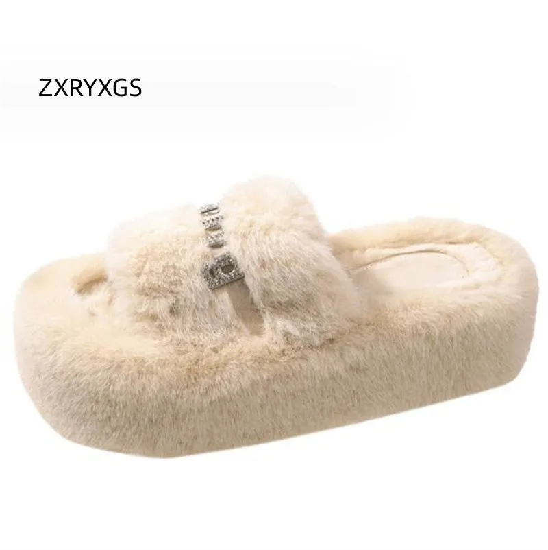 

ZXRYXGS Outer Wear Light Comfort Platform Increase Slippers 2023 Autumn Winter Slippers Home Shoes Women Casual Cotton Slippers