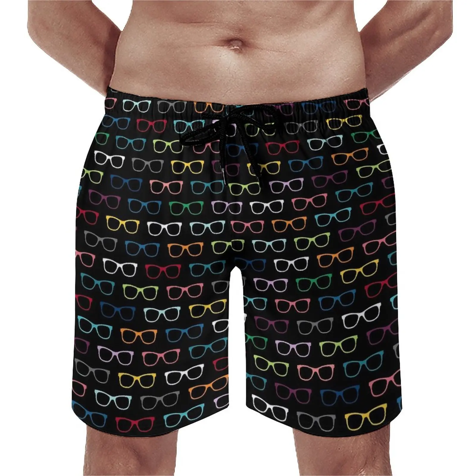 

Summer Board Shorts Colorful Print Running Surf Eyeglasses Print Beach Shorts Fashion Fast Dry Beach Trunks Plus Size 3XL