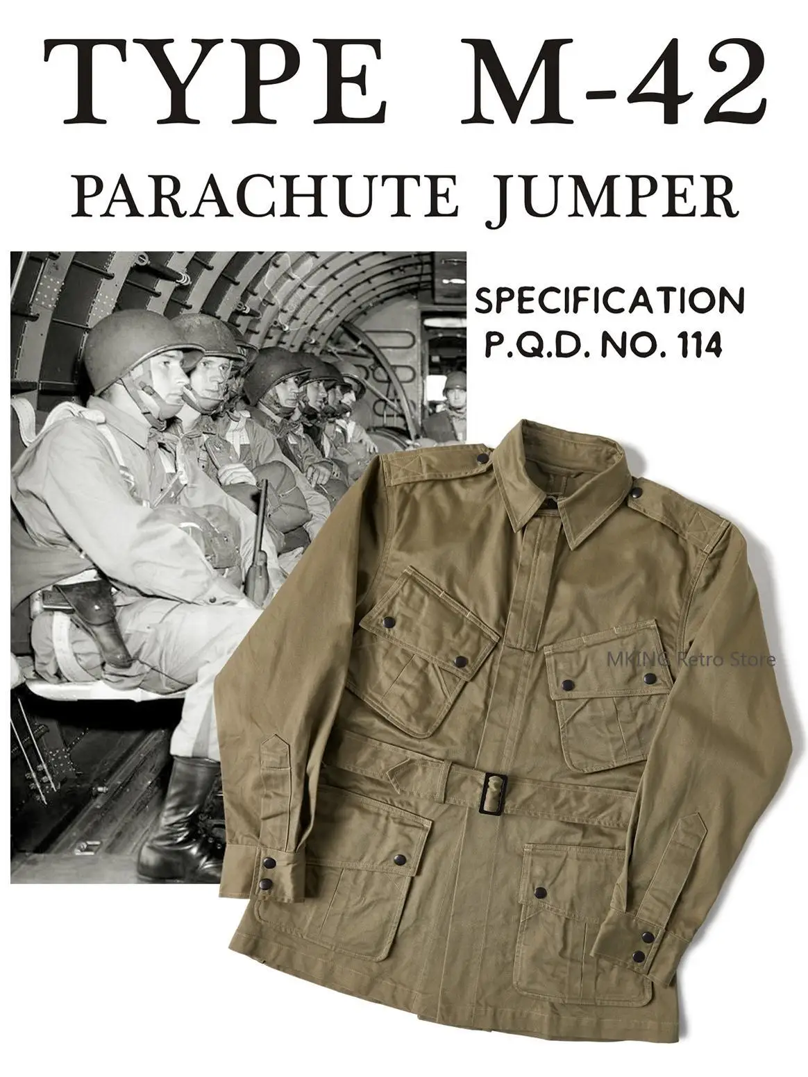 Фото Прочная полевая куртка для десантника Bronson M-42 PARACHUTE, саржевая куртка цвета хаки, воздушно-десантная дивизия №4