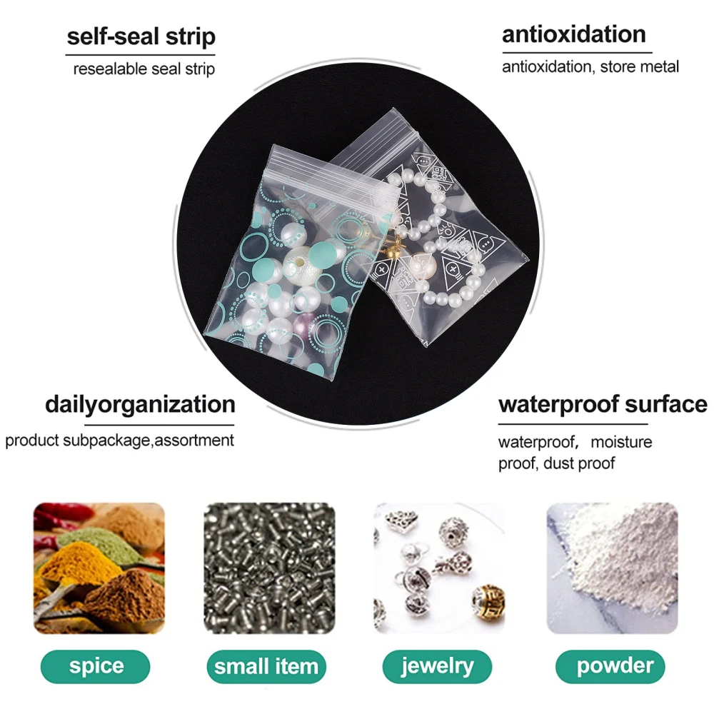 300Pcs Mixed Patterns PE Zip Lock Resealable Bags Mini Self Seal Bag for Jewelry Candy Cookies Snack Storage Packing Pouch