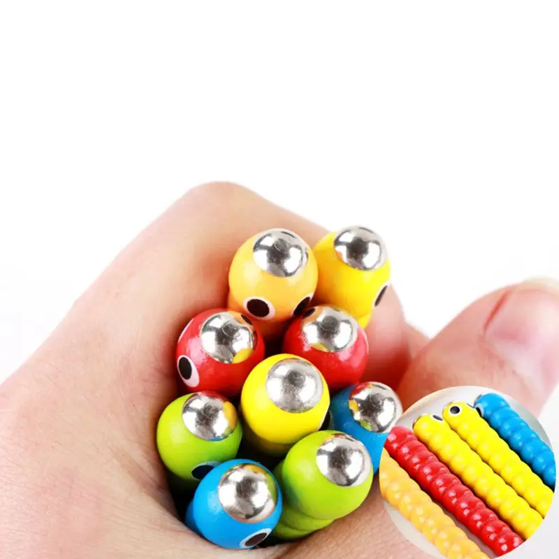 

Wooden Puzzle Fishing Toy w/ 5 Worm 1 Rod for Hand-Eye Coordination Magnetic Catching Toy Board for Activity Center Gift