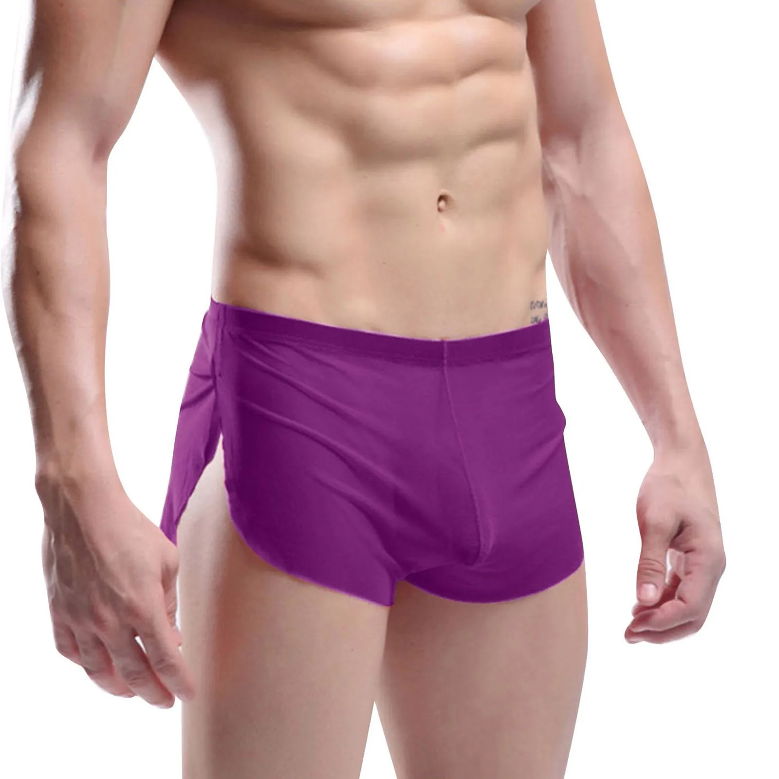 

Sexy Homewear Trunks Low Waist Shorts summer solid Color Side split Shorts for men breathable Sleepwear Pantalones cortos
