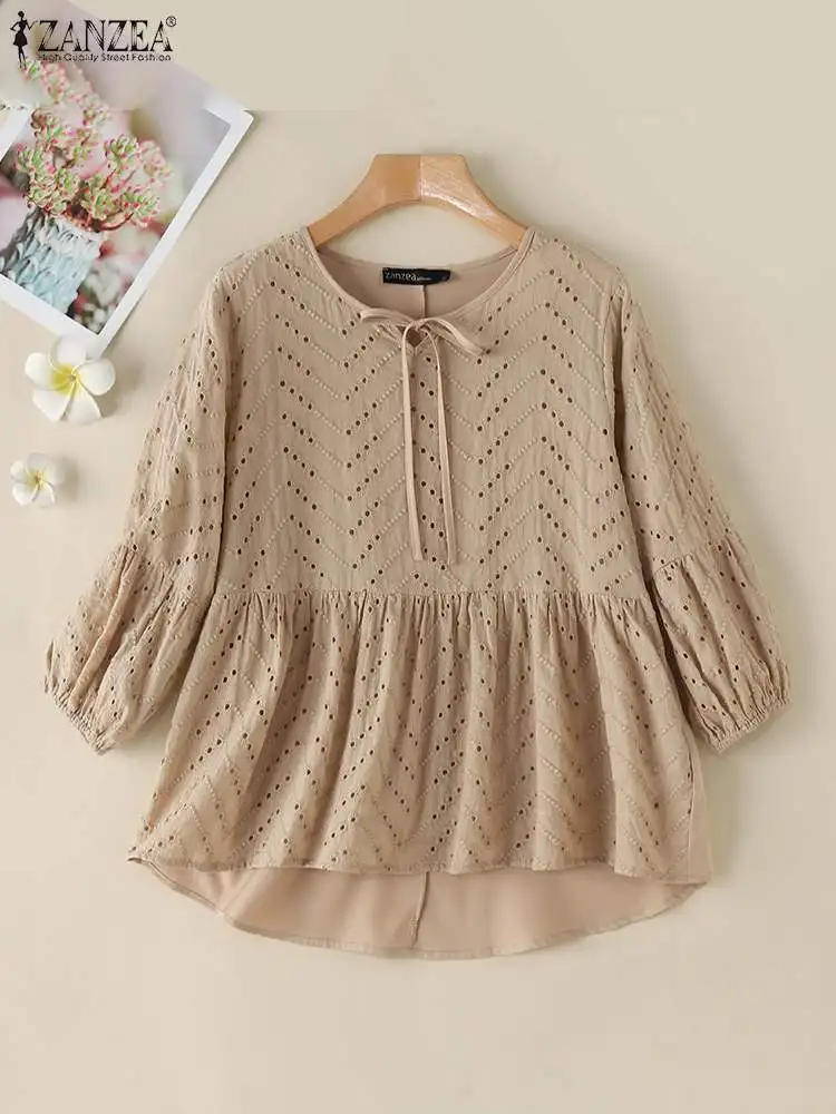 Блузка ZANZEA женская с вышивкой модная повседневная элегантная кружевная вырезами