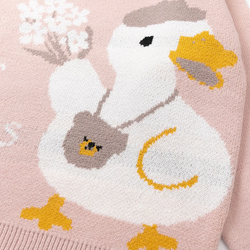 Japanese Harajuku Vintage Sweater Men 2023 Autumn Winter Cartoon Duck Loose Knitted Sweater Hip Hop Streetwear Knitwear Pullover