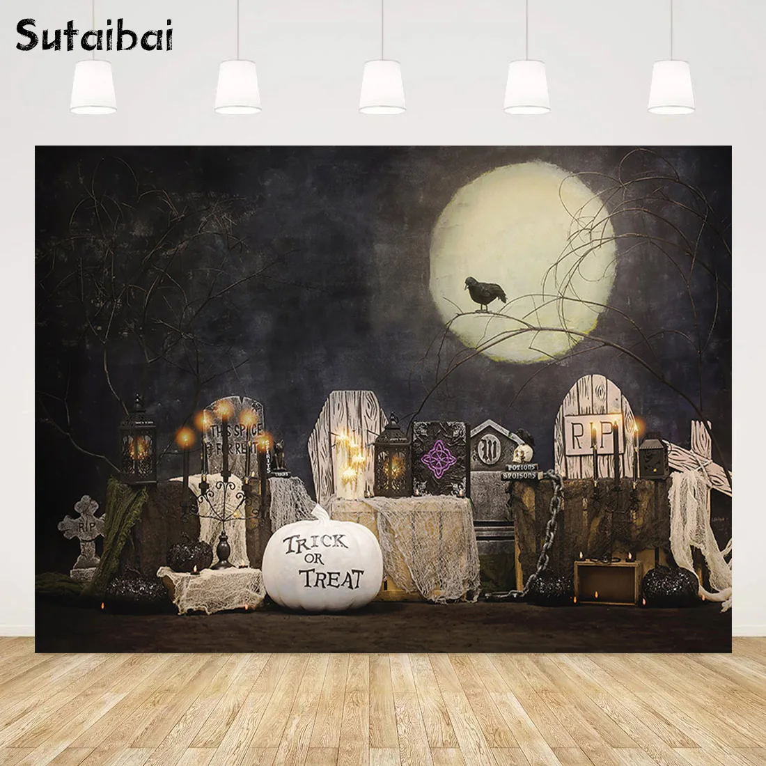 

Photography Background Moon Night Halloween Trick or Treat Fall Pumpkin Children Newborn Portrait Backdrop Photo Studio