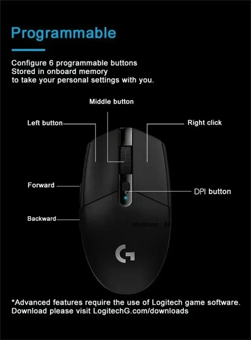 Оригинальная беспроводная игровая мышь Logitech G304 Lightspeed, сенсор Hero 12K, 12000 DPI, 6 программируемых кнопок, совместимость с ПК и MacOS (art.: 3920d7e8d4ce9) - 3920d7e8d4ce9