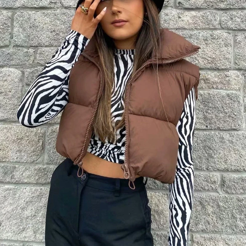 

Black Puffy Vest Women Zip Up Stand Collar Sleeveless Cropped Puffer Quilted Vest Winter Warm Coat Jacket Womens Vests Outerwear